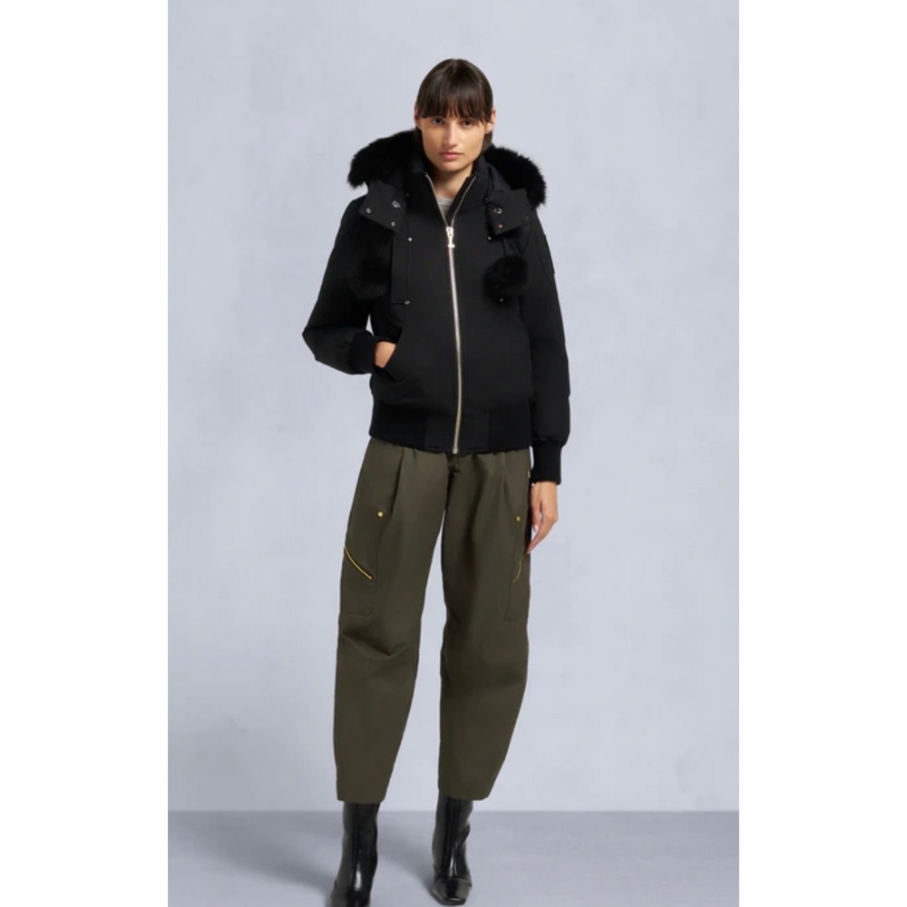 Moose Knuckles Debbie Shearling Trim Bomber Jacket Black L